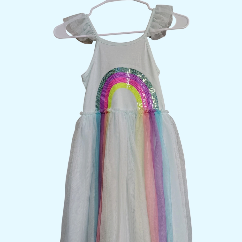 Rainbow Sequin Dress with Tulle Skirt